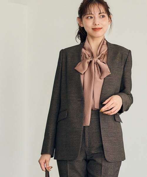 12Twelve Agenda（トゥエルブ　アジェンダ）の「マシーンウォッシャブルカラーレスジャケット（ノーカラージャケット・レディース・ネイビー/ブラウン・M）」の12枚目の写真