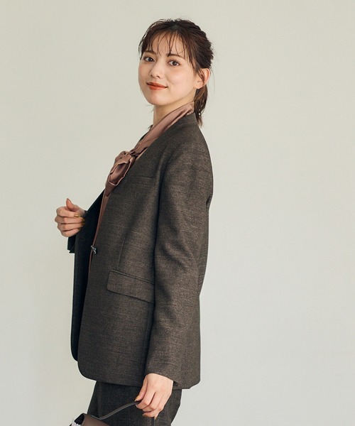 12Twelve Agenda（トゥエルブ　アジェンダ）の「マシーンウォッシャブルカラーレスジャケット（ノーカラージャケット・レディース・ネイビー/ブラウン・M）」の11枚目の写真