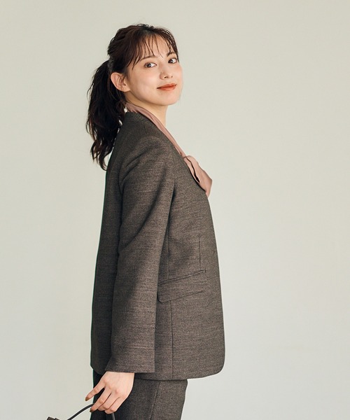 12Twelve Agenda（トゥエルブ　アジェンダ）の「マシーンウォッシャブルカラーレスジャケット（ノーカラージャケット・レディース・ネイビー/ブラウン・M）」の10枚目の写真