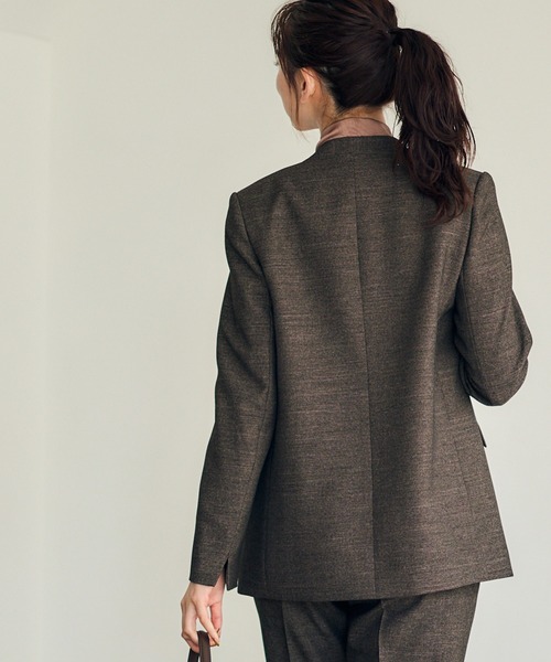 12Twelve Agenda（トゥエルブ　アジェンダ）の「マシーンウォッシャブルカラーレスジャケット（ノーカラージャケット・レディース・ネイビー/ブラウン・M）」の9枚目の写真