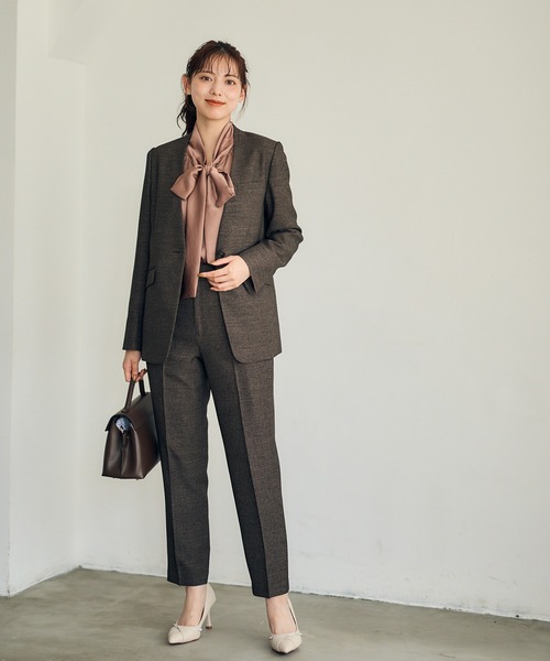 12Twelve Agenda（トゥエルブ　アジェンダ）の「マシーンウォッシャブルカラーレスジャケット（ノーカラージャケット・レディース・ネイビー/ブラウン・M）」の8枚目の写真