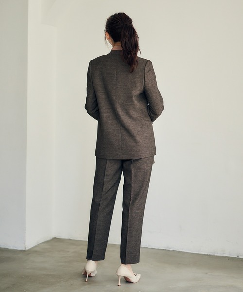 12Twelve Agenda（トゥエルブ　アジェンダ）の「マシーンウォッシャブルカラーレスジャケット（ノーカラージャケット・レディース・ネイビー/ブラウン・M）」の7枚目の写真