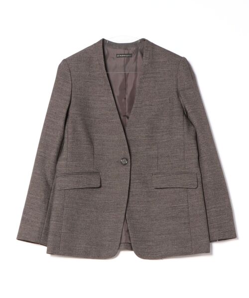 12Twelve Agenda（トゥエルブ　アジェンダ）の「マシーンウォッシャブルカラーレスジャケット（ノーカラージャケット・レディース・ネイビー/ブラウン・M）」の5枚目の写真