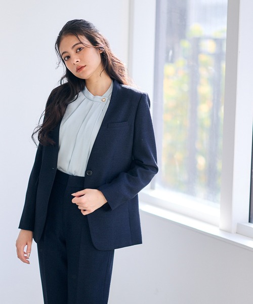 12Twelve Agenda（トゥエルブ　アジェンダ）の「マシーンウォッシャブルカラーレスジャケット（ノーカラージャケット・レディース・ネイビー/ブラウン・M）」の15枚目の写真