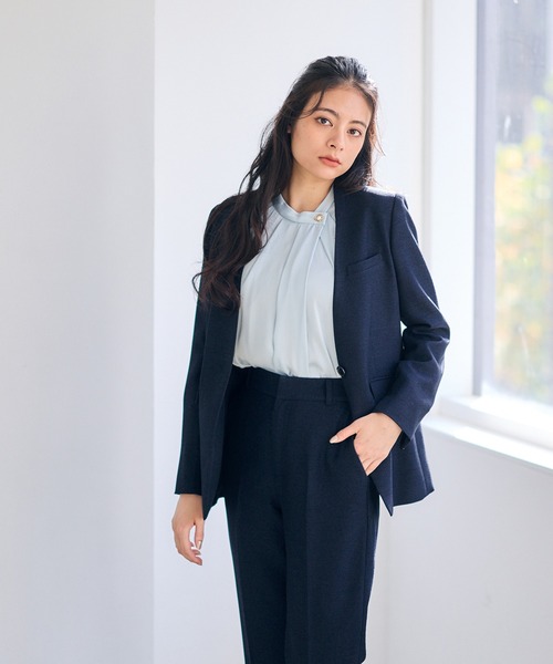 12Twelve Agenda（トゥエルブ　アジェンダ）の「マシーンウォッシャブルカラーレスジャケット（ノーカラージャケット・レディース・ネイビー/ブラウン・M）」の17枚目の写真