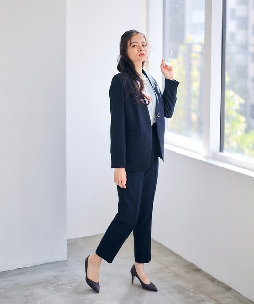 12Twelve Agenda（トゥエルブ　アジェンダ）の「マシーンウォッシャブルカラーレスジャケット（ノーカラージャケット・レディース・ネイビー/ブラウン・M）」の19枚目の写真