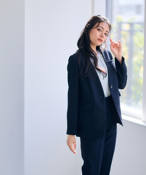 12Twelve Agenda（トゥエルブ　アジェンダ）の「マシーンウォッシャブルカラーレスジャケット（ノーカラージャケット・レディース・ネイビー/ブラウン・M）」の18枚目の写真