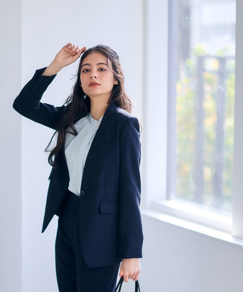 12Twelve Agenda（トゥエルブ　アジェンダ）の「マシーンウォッシャブルカラーレスジャケット（ノーカラージャケット・レディース・ネイビー/ブラウン・M）」の16枚目の写真