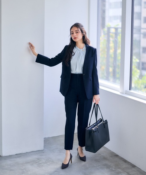 12Twelve Agenda（トゥエルブ　アジェンダ）の「マシーンウォッシャブルカラーレスジャケット（ノーカラージャケット・レディース・ネイビー/ブラウン・M）」の20枚目の写真