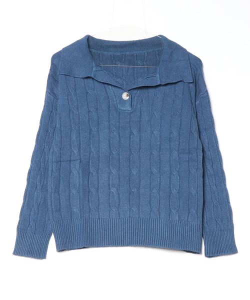 FREE STYLISTS(フリー スタイリスト)の「YUGA_YGMC Polo cable knit top(ニット/セーター・レディース・ネイビー/オフホワイト・FREE)」の6枚目の写真