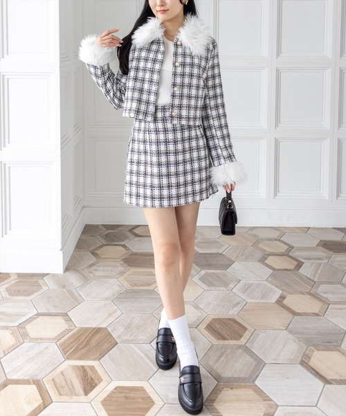 clear（クリア）の「ファー付きツイードジャケット(セット可)[大人 フェミニン 上品]（その他アウター・レディース・ホワイト/ブラック/ベージュ・F）」の10枚目の写真
