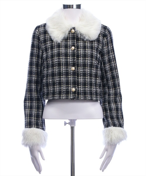 セール】ファー付きツイードジャケット(セット可)[大人 フェミニン