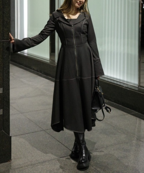 rienda 新作 セーラーディティールフレアワンピース 秋服 冬服 セーラーディティールフレアワンピース 秋服 冬服（ワンピース