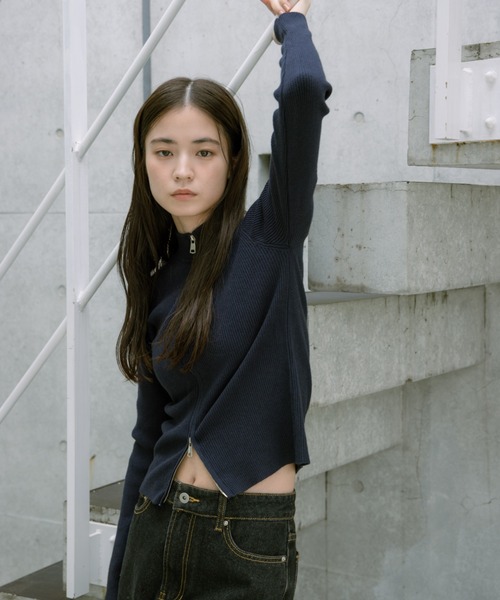 haek（ハク）の「double zip knit/ダブルジップニット（ニット/セーター・レディース・グレー/ブラック/ネイビー・FREE）」の3枚目の写真