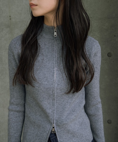 haek（ハク）の「double zip knit/ダブルジップニット（ニット/セーター・レディース・グレー/ブラック/ネイビー・FREE）」の2枚目の写真