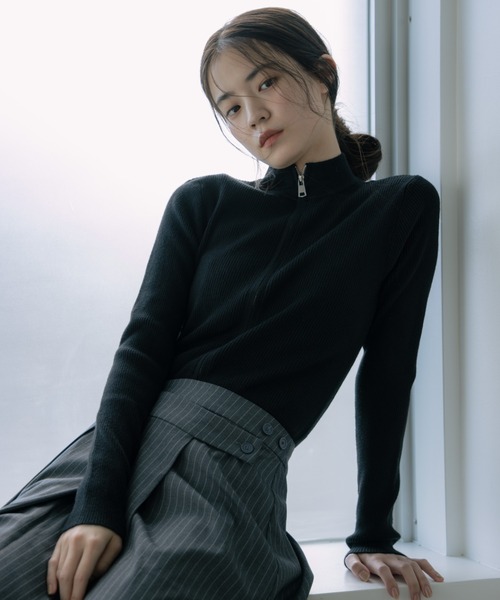 haek（ハク）の「double zip knit/ダブルジップニット（ニット/セーター・レディース・グレー/ブラック/ネイビー・FREE）」の5枚目の写真