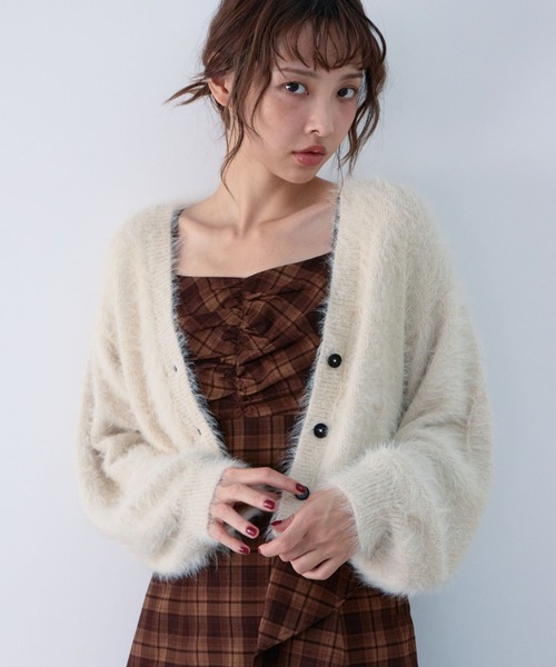 archives(アルシーヴ)の「メランジフェザーニットカーディガン(カーディガン/ボレロ・レディース・アイボリー/グレー/ブラウン/ワインレッド・MEDIUM)」の3枚目の写真