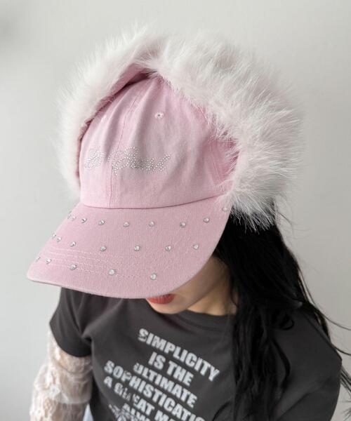 WEGO(ウィゴー)の「WEGO/ラインストーンドッグイヤーキャップ(キャップ・レディース・ライトピンク/ブラック/その他1・FREE)」の1枚目の写真