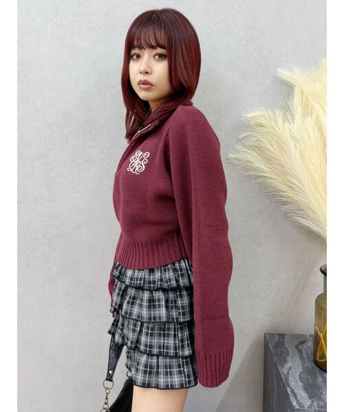 セール】ワンポイントハーフジップショートニットトップス（ニット