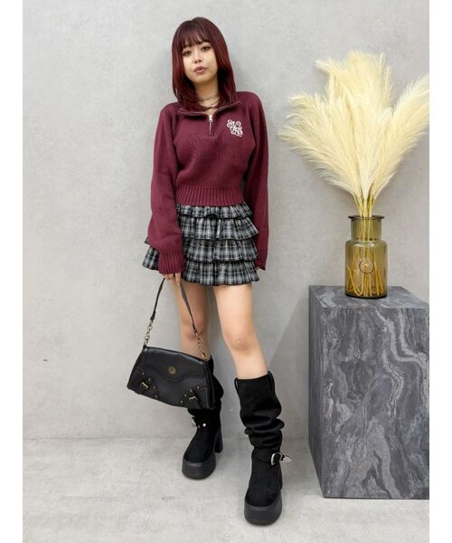 セール】ワンポイントハーフジップショートニットトップス（ニット