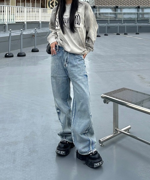 Flugge(フラッジー)の「ウォッシュバギーデニム(デニムパンツ・レディース・ブルー/ブラック・SMALL/MEDIUM)」の3枚目の写真