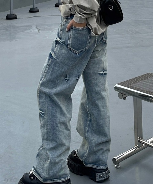 Flugge(フラッジー)の「ウォッシュバギーデニム(デニムパンツ・レディース・ブルー/ブラック・SMALL/MEDIUM)」の8枚目の写真