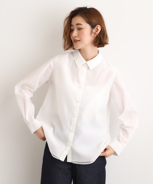 grove（グローブ）の「オーガンジーレイヤードシャツ（シャツ/ブラウス・レディース・サックスブルー/オフホワイト・02/03/01/04/05）」の2枚目の写真