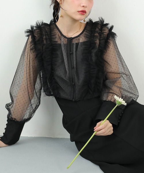 Kana（カナ）の「ドットチュールフリルトップス ダブルストラップキャミワンピ 2点セット パーティー ドレス 結婚式 お呼ばれ オケージョン（ドレス・レディース・ブラック/ブラック系その他2/チャコールグレー・M）」の21枚目の写真