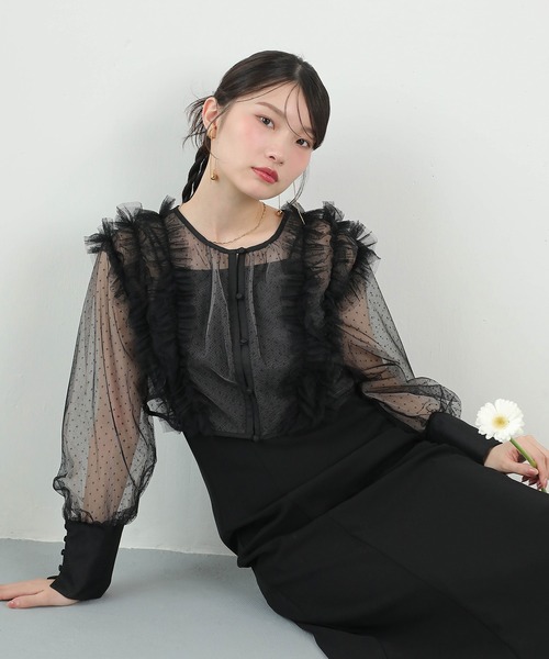 Kana（カナ）の「ドットチュールフリルトップス ダブルストラップキャミワンピ 2点セット パーティー ドレス 結婚式 お呼ばれ オケージョン（ドレス・レディース・ブラック/ブラック系その他2/チャコールグレー・M）」の22枚目の写真