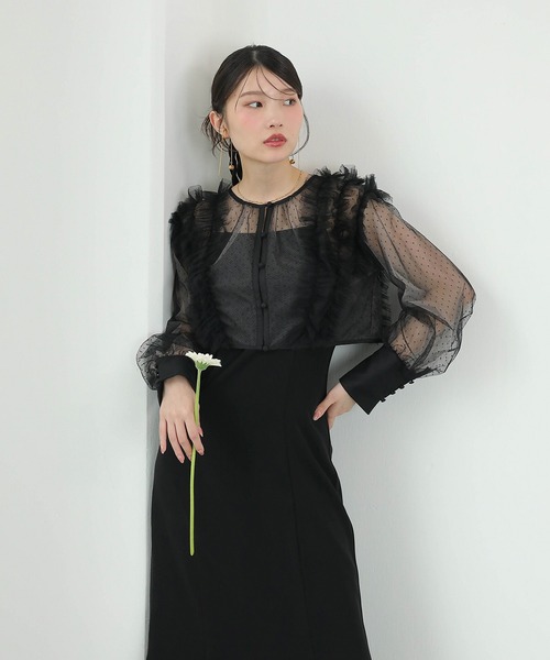 Kana（カナ）の「ドットチュールフリルトップス ダブルストラップキャミワンピ 2点セット パーティー ドレス 結婚式 お呼ばれ オケージョン（ドレス・レディース・ブラック/ブラック系その他2/チャコールグレー・M）」の19枚目の写真