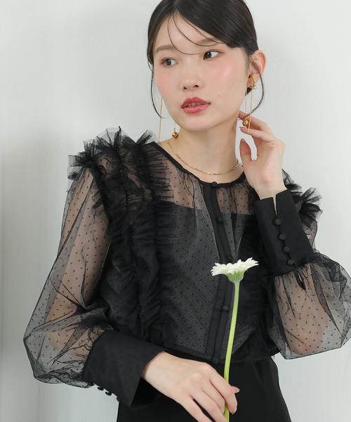Kana（カナ）の「ドットチュールフリルトップス ダブルストラップキャミワンピ 2点セット パーティー ドレス 結婚式 お呼ばれ オケージョン（ドレス・レディース・ブラック/ブラック系その他2/チャコールグレー・M）」の20枚目の写真