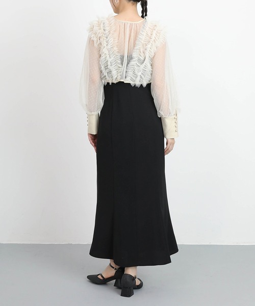 Kana（カナ）の「ドットチュールフリルトップス ダブルストラップキャミワンピ 2点セット パーティー ドレス 結婚式 お呼ばれ オケージョン（ドレス・レディース・ブラック/ブラック系その他2/チャコールグレー・M）」の7枚目の写真