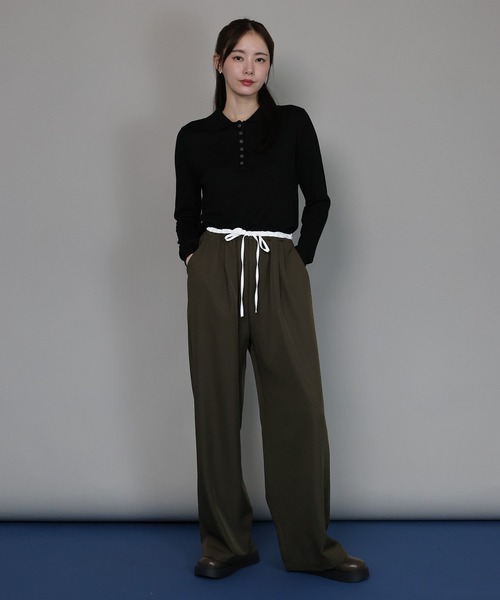 J by blue(ジェイバイブルー)の「レイヤードウエストリボンパンツ(スラックス・レディース・ブラウン/ベージュ/ブラック・MEDIUM)」の3枚目の写真
