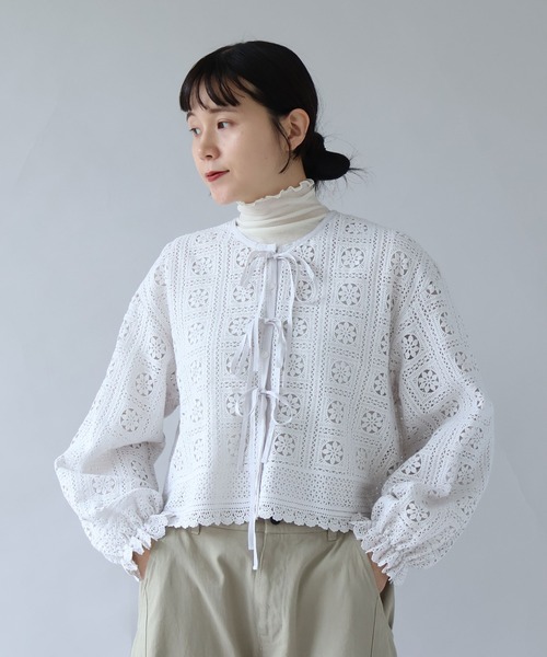 yuni（ユニ　）の「コットンレース gather sleeve haori ブラウス（シャツ/ブラウス・レディース・ホワイト/ブラック・FREE）」の2枚目の写真