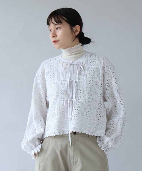 yuni（ユニ　）の「コットンレース gather sleeve haori ブラウス（シャツ/ブラウス・レディース・ホワイト/ブラック・FREE）」の17枚目の写真