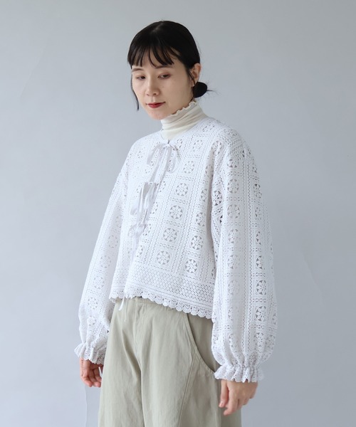 yuni（ユニ　）の「コットンレース gather sleeve haori ブラウス（シャツ/ブラウス・レディース・ホワイト/ブラック・FREE）」の18枚目の写真