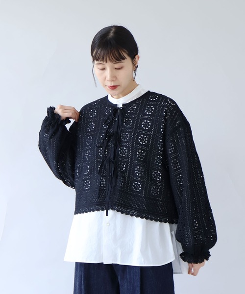 yuni（ユニ　）の「コットンレース gather sleeve haori ブラウス（シャツ/ブラウス・レディース・ホワイト/ブラック・FREE）」の6枚目の写真