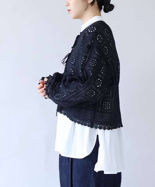 yuni（ユニ　）の「コットンレース gather sleeve haori ブラウス（シャツ/ブラウス・レディース・ホワイト/ブラック・FREE）」の7枚目の写真