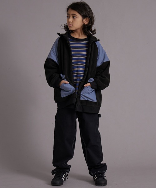 PAIRMANON STREET（ペアマノンストリート）の「フリース ラグラン切替 ジップトップス【PAIRMANON STREET】（ブルゾン・キッズ・アイボリー/ブラック/オレンジ・100/110/120/130/140/150/160/90）」の9枚目の写真