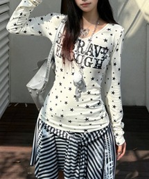 HALEY PESCA/ロゴプリント Vネック スタードットカットソー