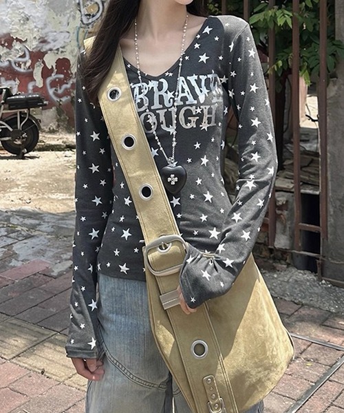 HALEY PESCA（ヘーリーペスカ）の「HALEY PESCA/ロゴプリント　Vネック　スタードットカットソー（Tシャツ/カットソー・レディース・ホワイト/グレー・SMALL/MEDIUM）」の9枚目の写真