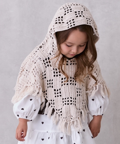 petit main（プティマイン）の「クロシェポンチョ（ニットキャップ/ビーニー・キッズ・モカ/ホワイト系・S/M/L）」の12枚目の写真