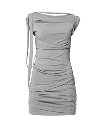 FLAREUP（フレアアップ）の「Asymmetrical Draped Strap Roll-Up Dress (FL-171_Gray)（ワンピース）」
