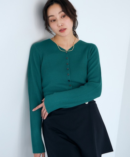 Elura（エルーラ）の「毛玉しらずリブカーディガン/618399（カーディガン/ボレロ・レディース・ホワイト/ターコイズブルー/ブラック・LARGE/MEDIUM）」の3枚目の写真