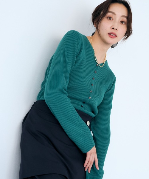 Elura（エルーラ）の「毛玉しらずリブカーディガン/618399（カーディガン/ボレロ・レディース・ホワイト/ターコイズブルー/ブラック・LARGE/MEDIUM）」の8枚目の写真