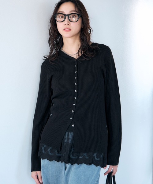 Elura（エルーラ）の「毛玉しらずリブカーディガン/618399（カーディガン/ボレロ・レディース・ホワイト/ターコイズブルー/ブラック・LARGE/MEDIUM）」の6枚目の写真