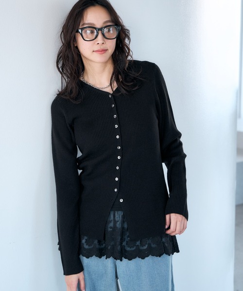 Elura（エルーラ）の「毛玉しらずリブカーディガン/618399（カーディガン/ボレロ・レディース・ホワイト/ターコイズブルー/ブラック・LARGE/MEDIUM）」の7枚目の写真