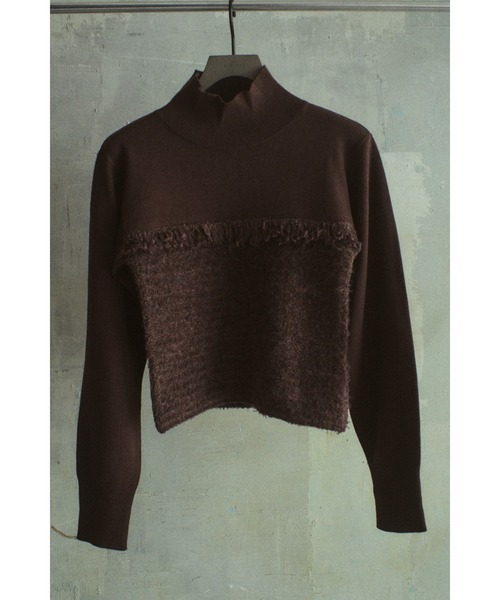 RIM.ARK Fringe N/S knit tops ブラウン RIM.ARK ニット セーター Tops and fringe stole set レディース