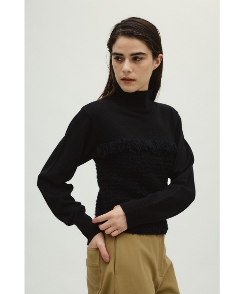 Tweed docking knit tops ツイードドッキングニットトップス