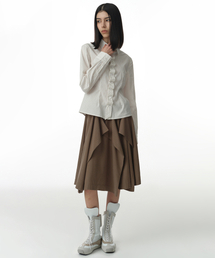 アシメトリックバンディングスカート[カーキ]